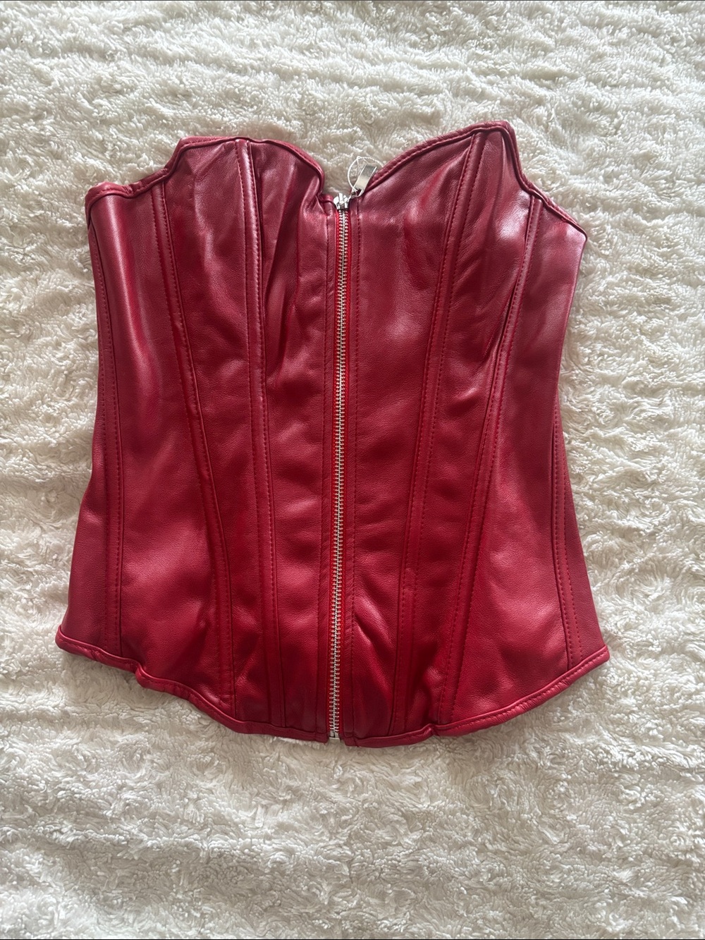 Faux Leather Red Corset with Front Zip